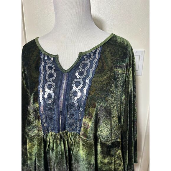 Unity World Wear Women's Blouse Tunic 2X Velvet Green whimsygoth witchy boho - Picture 3 of 4